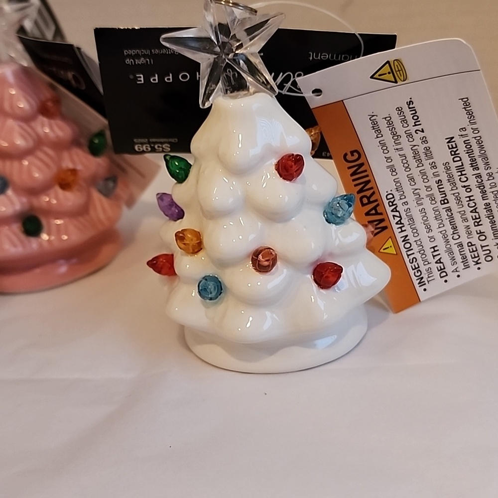 Christmas Tree Ceramic Ornaments with Star Top - Green, Pink, White - Picture 3 of 8